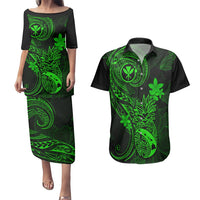 Hawaii Couples Matching Puletasi Dress and Hawaiian Shirt Pineapple Mix Polynesian Plumeria Green Version LT14 Green - Polynesian Pride