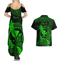 Hawaii Couples Matching Summer Maxi Dress and Hawaiian Shirt Pineapple Mix Polynesian Plumeria Green Version LT14 - Polynesian Pride