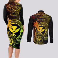 hawaii-couples-matching-long-sleeve-bodycon-dress-and-long-sleeve-button-shirts-shaka-tattoo-mix-polynesian-plumeria-reggae-version