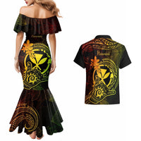 Hawaii Couples Matching Mermaid Dress and Hawaiian Shirt Shaka Tattoo Mix Polynesian Plumeria Reggae Version LT14 - Polynesian Pride