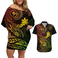 Hawaii Couples Matching Off Shoulder Short Dress and Hawaiian Shirt Shaka Tattoo Mix Polynesian Plumeria Reggae Version LT14 Reggae - Polynesian Pride