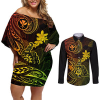 Hawaii Couples Matching Off Shoulder Short Dress and Long Sleeve Button Shirts Shaka Tattoo Mix Polynesian Plumeria Reggae Version LT14 Reggae - Polynesian Pride