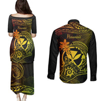 Hawaii Couples Matching Puletasi Dress and Long Sleeve Button Shirts Shaka Tattoo Mix Polynesian Plumeria Reggae Version LT14 - Polynesian Pride