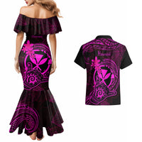 Hawaii Couples Matching Mermaid Dress and Hawaiian Shirt Shaka Tattoo Mix Polynesian Plumeria Pink Version LT14 - Polynesian Pride