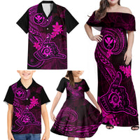 Hawaii Family Matching Off Shoulder Maxi Dress and Hawaiian Shirt Shaka Tattoo Mix Polynesian Plumeria Pink Version LT14 - Polynesian Pride
