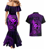 Hawaii Couples Matching Mermaid Dress and Hawaiian Shirt Shaka Tattoo Mix Polynesian Plumeria Purple Version LT14 - Polynesian Pride
