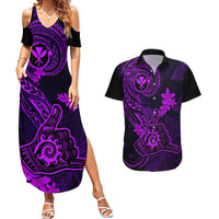 Hawaii Couples Matching Summer Maxi Dress and Hawaiian Shirt Shaka Tattoo Mix Polynesian Plumeria Purple Version LT14 Purple - Polynesian Pride