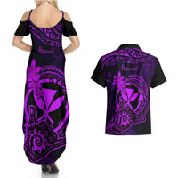 Hawaii Couples Matching Summer Maxi Dress and Hawaiian Shirt Shaka Tattoo Mix Polynesian Plumeria Purple Version LT14 - Polynesian Pride