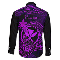 hawaii-family-matching-off-shoulder-long-sleeve-dress-and-hawaiian-shirt-shaka-tattoo-mix-polynesian-plumeria-purple-version