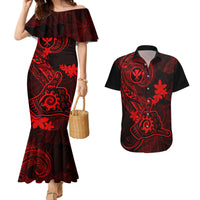 Hawaii Couples Matching Mermaid Dress and Hawaiian Shirt Shaka Tattoo Mix Polynesian Plumeria Red Version LT14 Red - Polynesian Pride