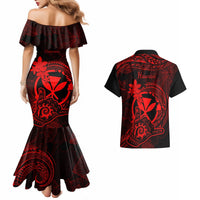 hawaii-couples-matching-mermaid-dress-and-hawaiian-shirt-shaka-tattoo-mix-polynesian-plumeria-red-version