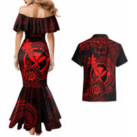 Hawaii Couples Matching Mermaid Dress and Hawaiian Shirt Shaka Tattoo Mix Polynesian Plumeria Red Version LT14 - Polynesian Pride