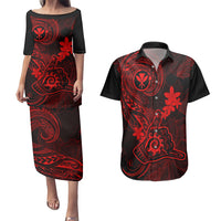 Hawaii Couples Matching Puletasi Dress and Hawaiian Shirt Shaka Tattoo Mix Polynesian Plumeria Red Version LT14 Red - Polynesian Pride