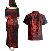 Hawaii Couples Matching Puletasi Dress and Hawaiian Shirt Shaka Tattoo Mix Polynesian Plumeria Red Version LT14 - Polynesian Pride