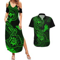 Hawaii Couples Matching Summer Maxi Dress and Hawaiian Shirt Shaka Tattoo Mix Polynesian Plumeria Green Version LT14 Green - Polynesian Pride