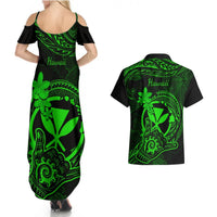 Hawaii Couples Matching Summer Maxi Dress and Hawaiian Shirt Shaka Tattoo Mix Polynesian Plumeria Green Version LT14 - Polynesian Pride