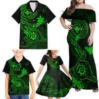 Hawaii Family Matching Off Shoulder Maxi Dress and Hawaiian Shirt Shaka Tattoo Mix Polynesian Plumeria Green Version LT14 - Polynesian Pride