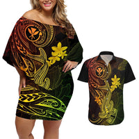 Hawaii Couples Matching Off Shoulder Short Dress and Hawaiian Shirt Hammerhead Shark Tattoo Mix Polynesian Plumeria Reggae Version LT14 Reggae - Polynesian Pride