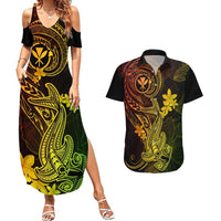 Hawaii Couples Matching Summer Maxi Dress and Hawaiian Shirt Hammerhead Shark Tattoo Mix Polynesian Plumeria Reggae Version LT14 Reggae - Polynesian Pride