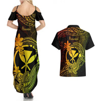 Hawaii Couples Matching Summer Maxi Dress and Hawaiian Shirt Hammerhead Shark Tattoo Mix Polynesian Plumeria Reggae Version LT14 - Polynesian Pride