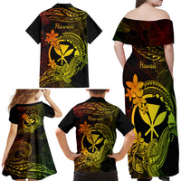 Hawaii Family Matching Off Shoulder Maxi Dress and Hawaiian Shirt Hammerhead Shark Tattoo Mix Polynesian Plumeria Reggae Version LT14 - Polynesian Pride