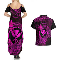 Hawaii Couples Matching Summer Maxi Dress and Hawaiian Shirt Hammerhead Shark Tattoo Mix Polynesian Plumeria Pink Version LT14 - Polynesian Pride