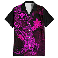 Hawaii Family Matching Off Shoulder Maxi Dress and Hawaiian Shirt Hammerhead Shark Tattoo Mix Polynesian Plumeria Pink Version LT14 Dad's Shirt - Short Sleeve Pink - Polynesian Pride