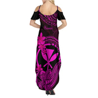Hawaii Family Matching Summer Maxi Dress and Hawaiian Shirt Hammerhead Shark Tattoo Mix Polynesian Plumeria Pink Version LT14 - Polynesian Pride