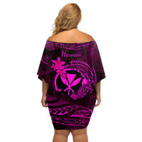 Hawaii Off Shoulder Short Dress Hammerhead Shark Tattoo Mix Polynesian Plumeria Pink Version LT14 - Polynesian Pride