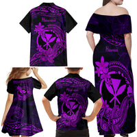 Hawaii Family Matching Off Shoulder Maxi Dress and Hawaiian Shirt Hammerhead Shark Tattoo Mix Polynesian Plumeria Purple Version LT14 - Polynesian Pride