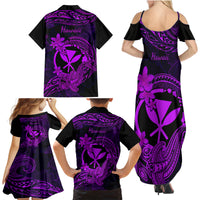 Hawaii Family Matching Summer Maxi Dress and Hawaiian Shirt Hammerhead Shark Tattoo Mix Polynesian Plumeria Purple Version LT14 - Polynesian Pride