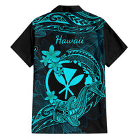Hawaii Family Matching Summer Maxi Dress and Hawaiian Shirt Hammerhead Shark Tattoo Mix Polynesian Plumeria Turquoise Version LT14 - Polynesian Pride