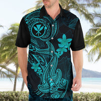 Hawaii Hawaiian Shirt Hammerhead Shark Tattoo Mix Polynesian Plumeria Turquoise Version LT14 - Polynesian Pride