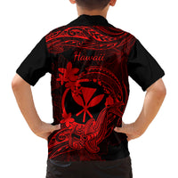 Hawaii Family Matching Summer Maxi Dress and Hawaiian Shirt Hammerhead Shark Tattoo Mix Polynesian Plumeria Red Version LT14 - Polynesian Pride