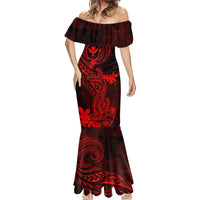 Hawaii Mermaid Dress Hammerhead Shark Tattoo Mix Polynesian Plumeria Red Version LT14 - Polynesian Pride