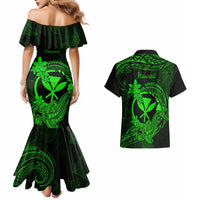 Hawaii Couples Matching Mermaid Dress and Hawaiian Shirt Hammerhead Shark Tattoo Mix Polynesian Plumeria Green Version LT14 - Polynesian Pride