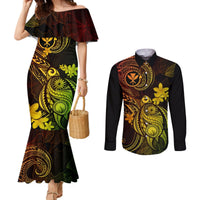 Hawaii Couples Matching Mermaid Dress and Long Sleeve Button Shirts Turtle Mix Polynesian Plumeria Reggae Version LT14 Reggae - Polynesian Pride