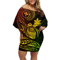 Hawaii Off Shoulder Short Dress Turtle Mix Polynesian Plumeria Reggae Version LT14 Women Reggae - Polynesian Pride