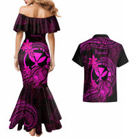 Hawaii Couples Matching Mermaid Dress and Hawaiian Shirt Turtle Mix Polynesian Plumeria Pink Version LT14 - Polynesian Pride