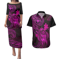 Hawaii Couples Matching Puletasi Dress and Hawaiian Shirt Turtle Mix Polynesian Plumeria Pink Version LT14 Pink - Polynesian Pride