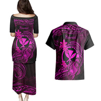 Hawaii Couples Matching Puletasi Dress and Hawaiian Shirt Turtle Mix Polynesian Plumeria Pink Version LT14 - Polynesian Pride
