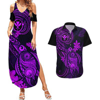 Hawaii Couples Matching Summer Maxi Dress and Hawaiian Shirt Turtle Mix Polynesian Plumeria Purple Version LT14 Purple - Polynesian Pride