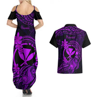 Hawaii Couples Matching Summer Maxi Dress and Hawaiian Shirt Turtle Mix Polynesian Plumeria Purple Version LT14 - Polynesian Pride