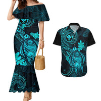 Hawaii Couples Matching Mermaid Dress and Hawaiian Shirt Turtle Mix Polynesian Plumeria Turquoise Version LT14 Turquoise - Polynesian Pride