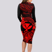 hawaii-long-sleeve-bodycon-dress-turtle-mix-polynesian-plumeria-red-version