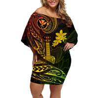 Hawaii Off Shoulder Short Dress Ukulele Mix Polynesian Plumeria Reggae Version LT14 Women Reggae - Polynesian Pride
