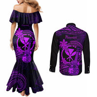 Hawaii Couples Matching Mermaid Dress and Long Sleeve Button Shirts Ukulele Mix Polynesian Plumeria Purple Version LT14 - Polynesian Pride