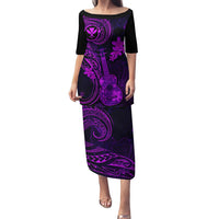 Hawaii Puletasi Ukulele Mix Polynesian Plumeria Purple Version LT14 Long Dress Purple - Polynesian Pride