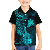 hawaii-family-matching-long-sleeve-bodycon-dress-and-hawaiian-shirt-ukulele-mix-polynesian-plumeria-turquoise-version