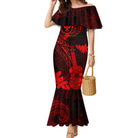 Hawaii Mermaid Dress Ukulele Mix Polynesian Plumeria Red Version LT14 Women Red - Polynesian Pride